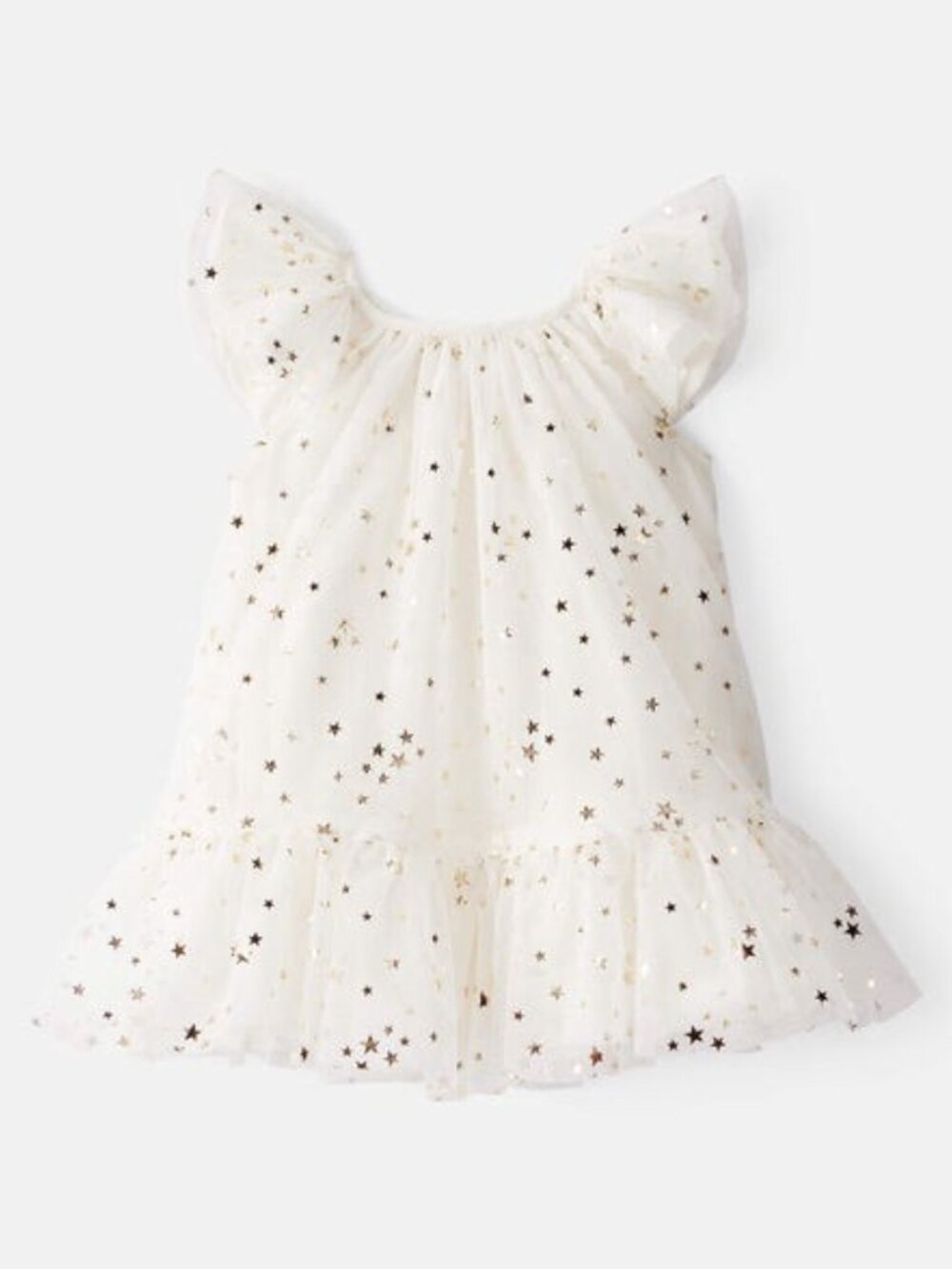 NEW Oshkosh Baby Girl Star Print Short-Sleeve Dress - White/ Gold 12M